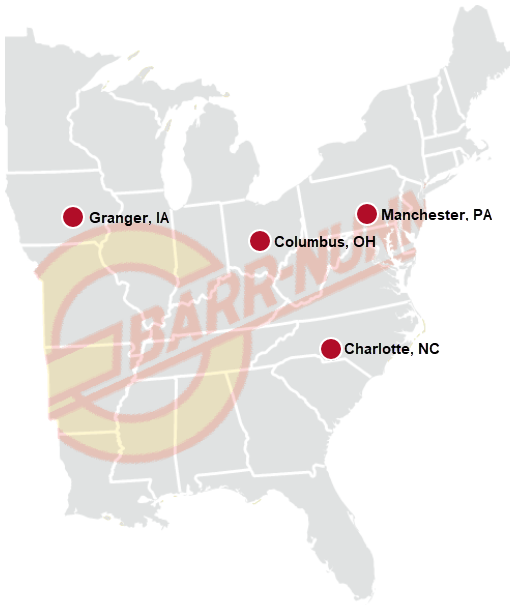 Barr-Nunn Locations Map showing specific places with terminals